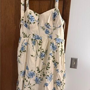 LC Lauren Conrad Cream and Blue Floral Midi Dress